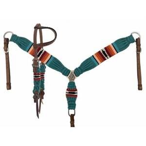 NEW SHOWMAN corded one ear headstall and breast collar set in teal